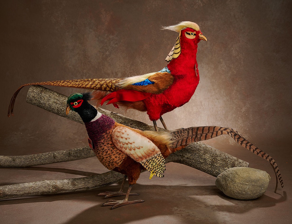 Two German Mohair Studio Pheasants by Steiff