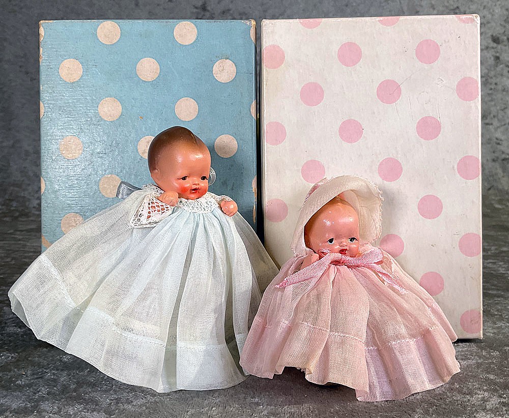 Two 4" Bisque "Short Dress" No. 200 and "Short Dress and No