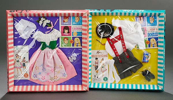 Switzerland Travel Costumes for Barbie and Ken in Original Boxes, 1964