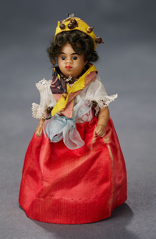 German Brown-Complexioned All-Bisque Doll in Original Costume