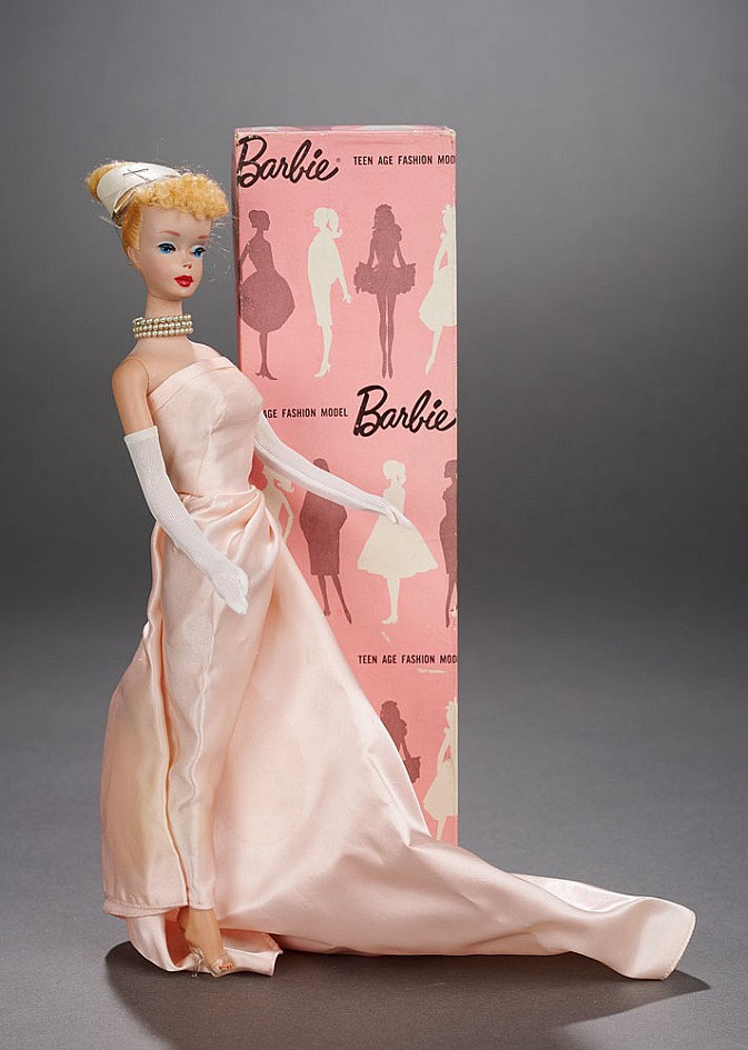 Rare 1960 Pink Silhouette Dressed Box Barbie Doll in "Enchanted Evening"  #983 Costume